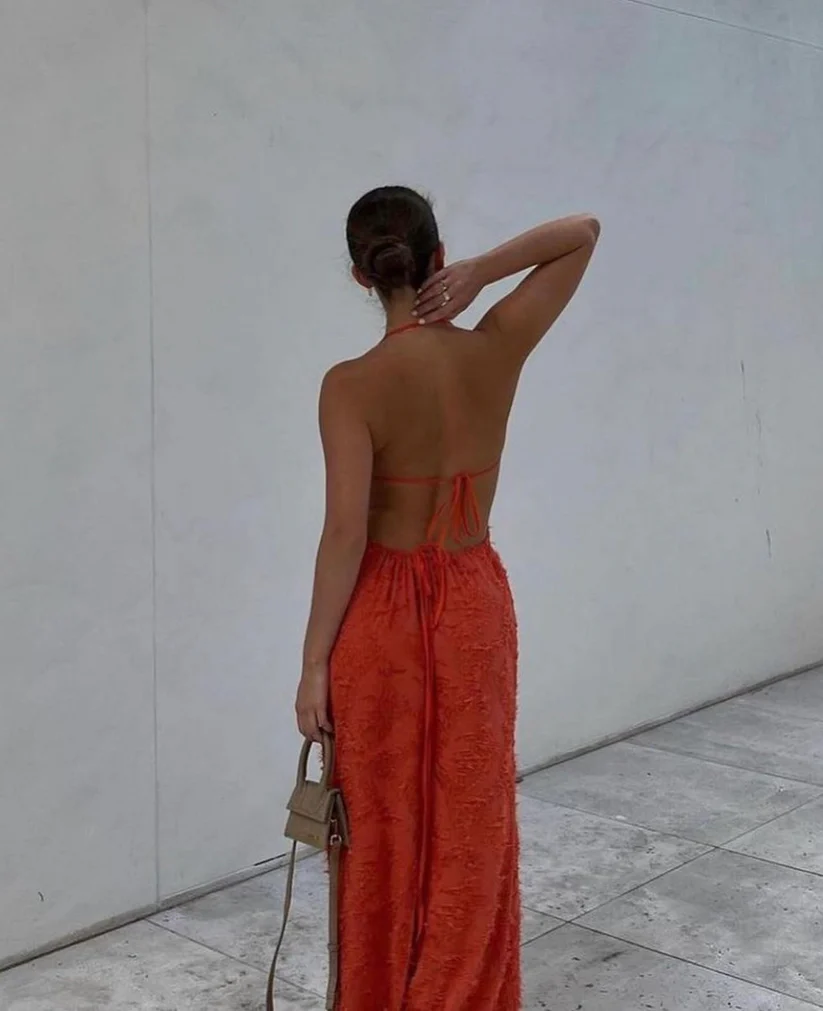 V-Ausschnitt Neckholder Rückenfreies Schlichtes Langes Partykleid, DP2270