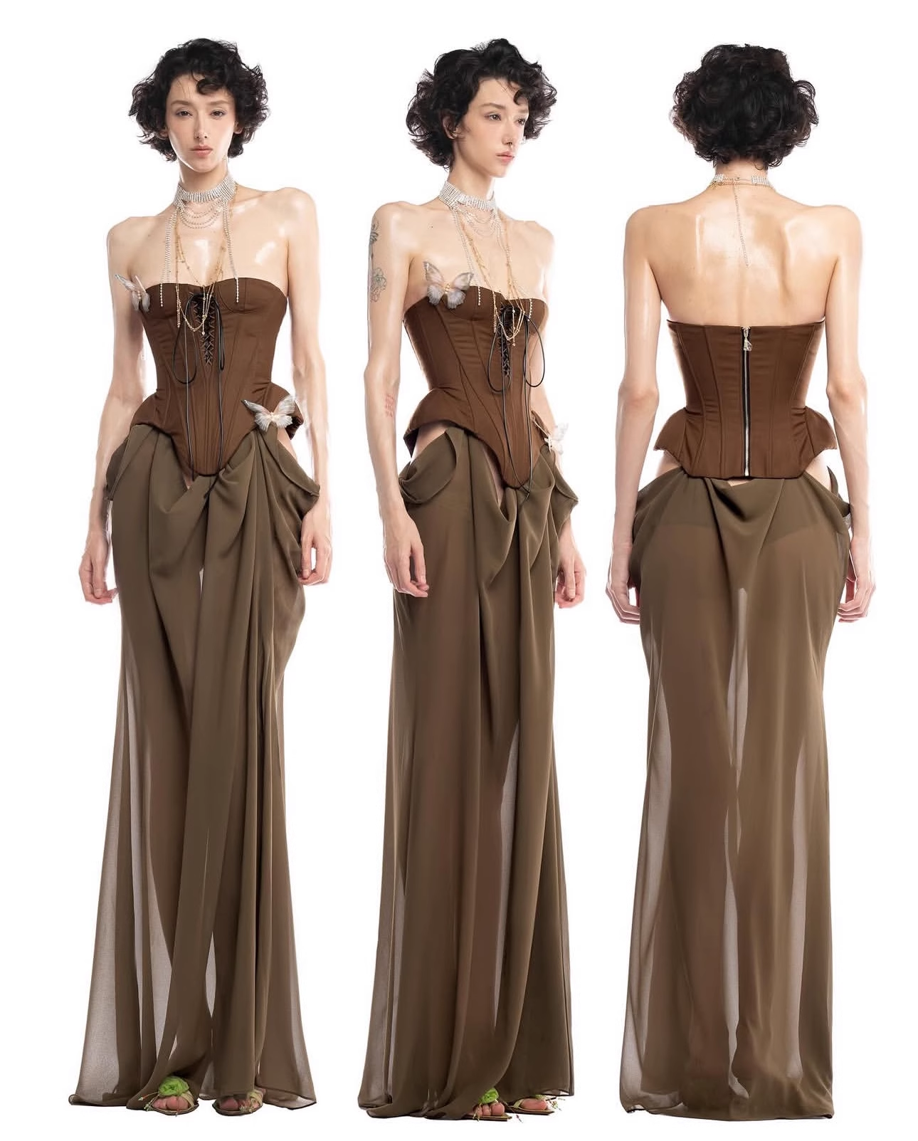 Fashion Strapless Patchwork Butterflies Design A-line Women Dress, DP5890