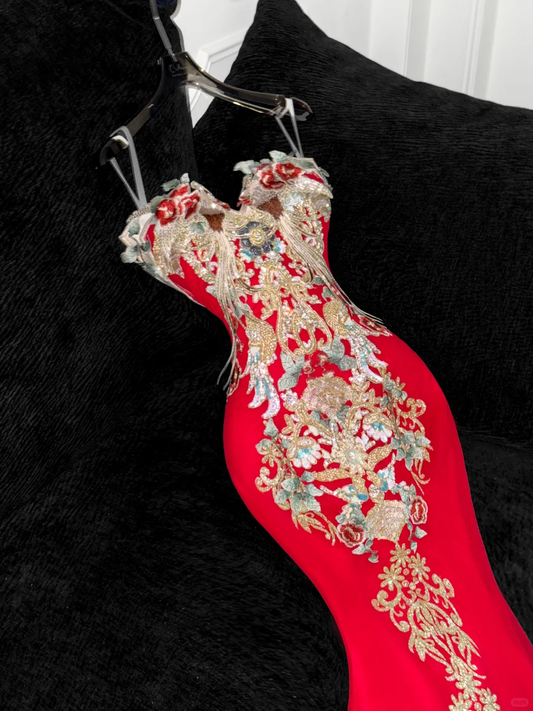 Retro Sparkling Beaded Sequin Mermaid Design Exquisite Embroidery Wedding Outfit Evening Dress Prom Dresses DP6175