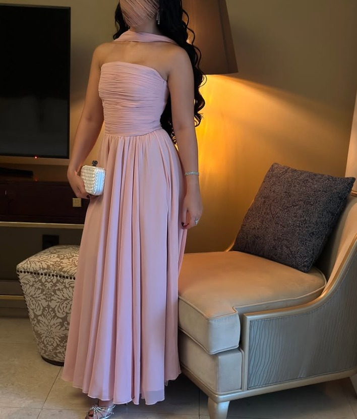 Pink Strapless A-Line Long Party Dress Wedding Guest Dress, DP3800