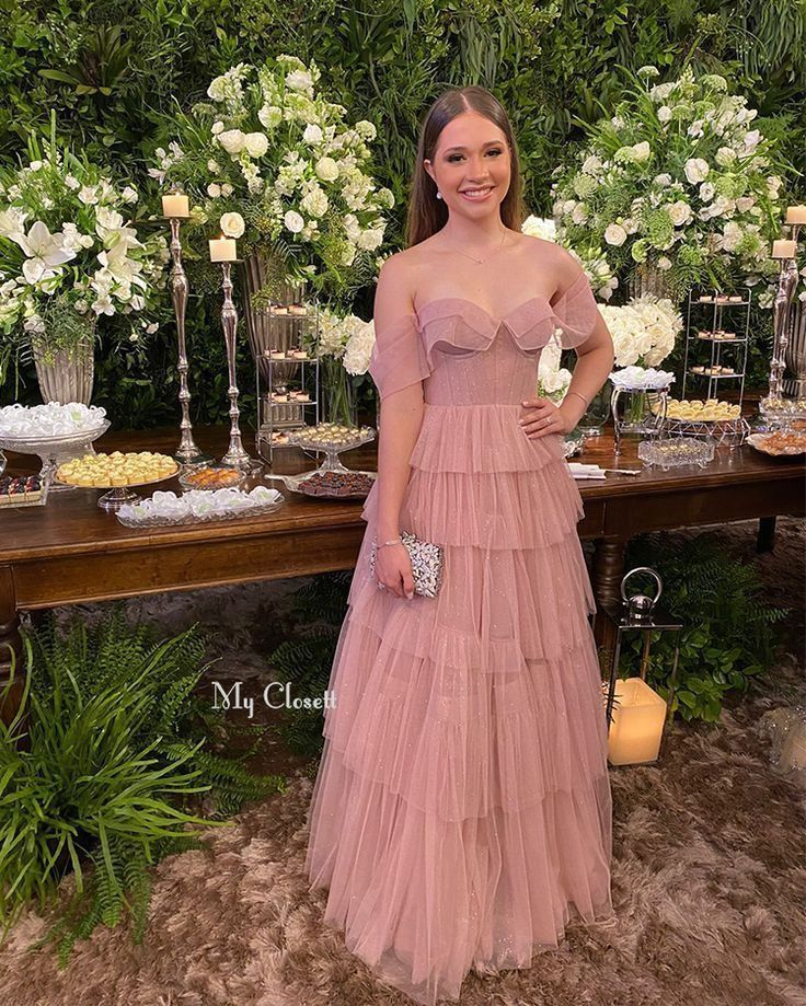 Dusty Pink Off Shoulder A-Line Toered Long Formal Party Dress, DP3713 DSProm Dusty Pink Off Shoulder A-Line Toered Long Formal Party Dress, DP3713 DSProm