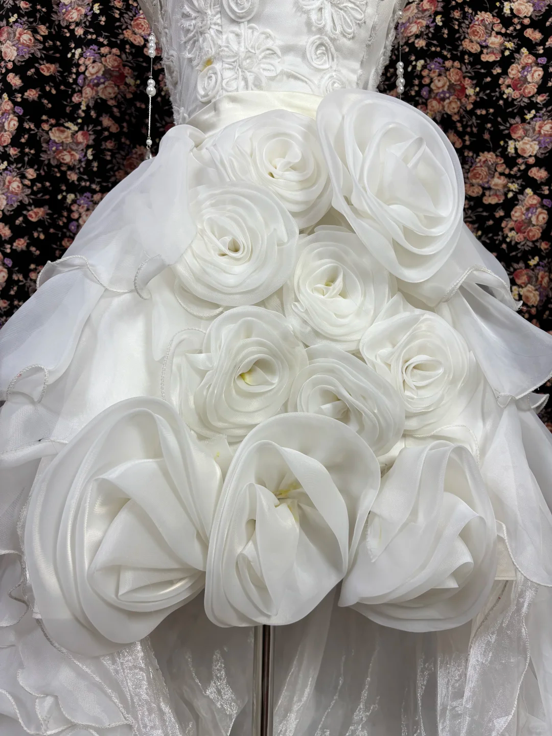 Vintage-Inspired 3D Floral Ruffles & Lace Bodice Wedding Dress Strapless High-Low Bridal Gown DP7068