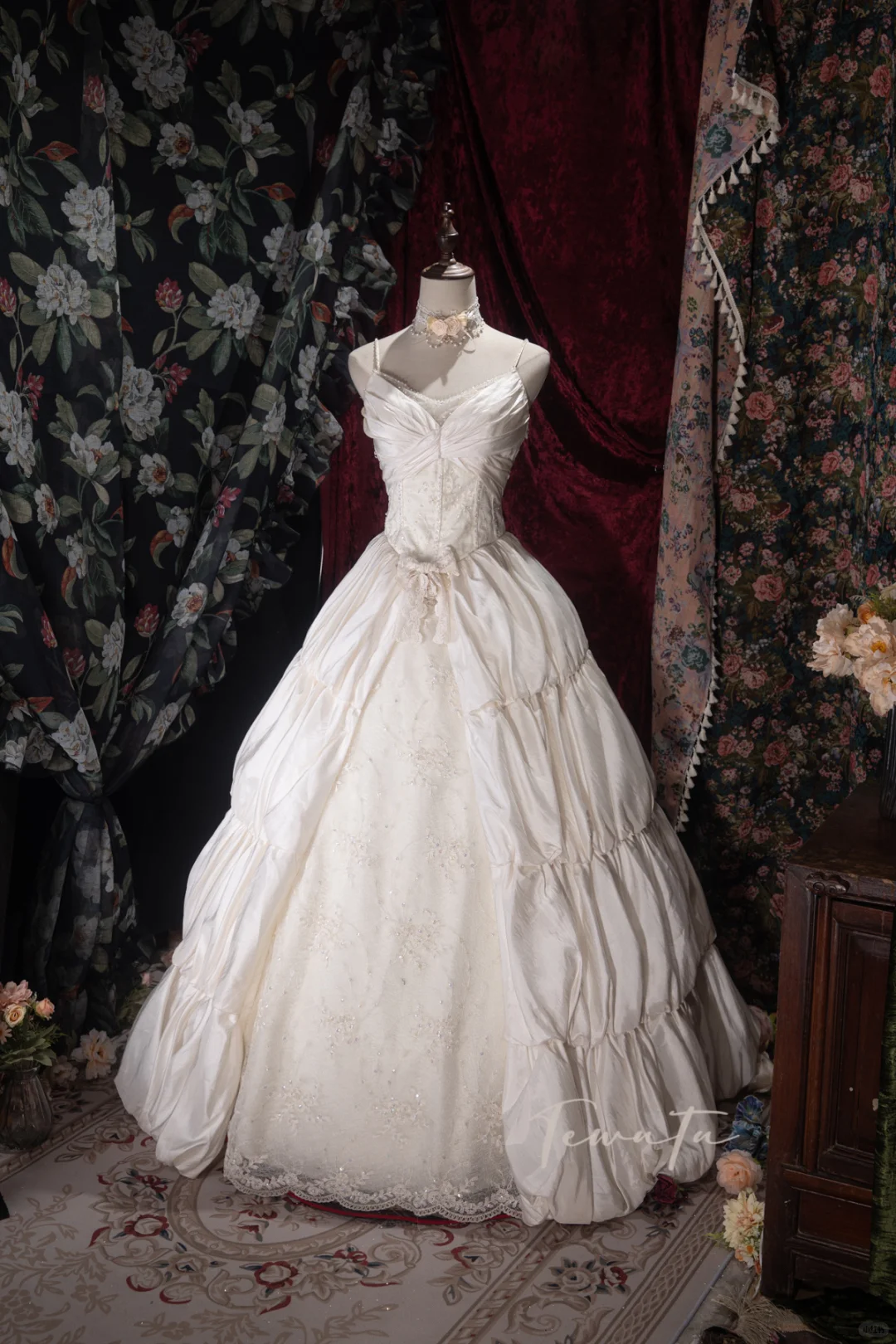 Vintage Ivory Strapless Tiered Lace Spaghetti Strap Wedding Dress DP83   DSProm