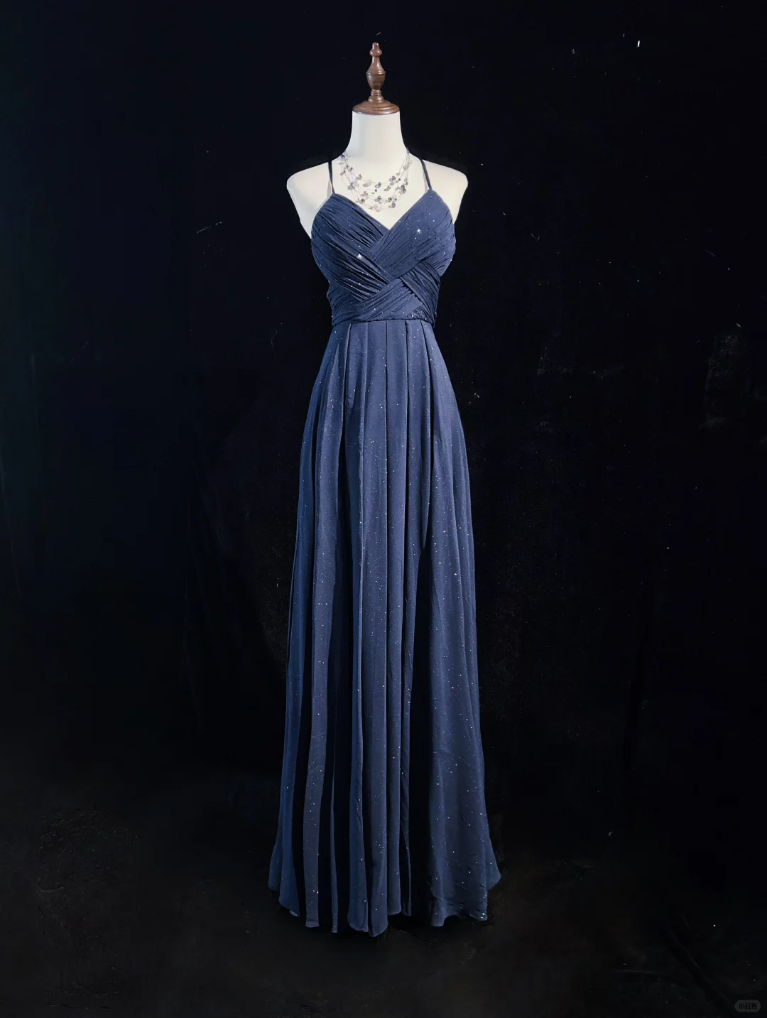 Robe de soirée longue bleu marine à bretelles, coupe trapèze, élégante, DP5325