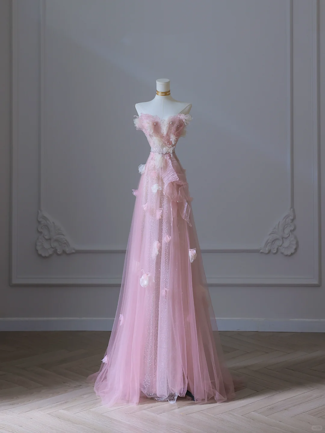 Pink Sweetheart A-Line Sequins Tulle Long Formal Prom Dresses Birthday Outfits, DP5138
