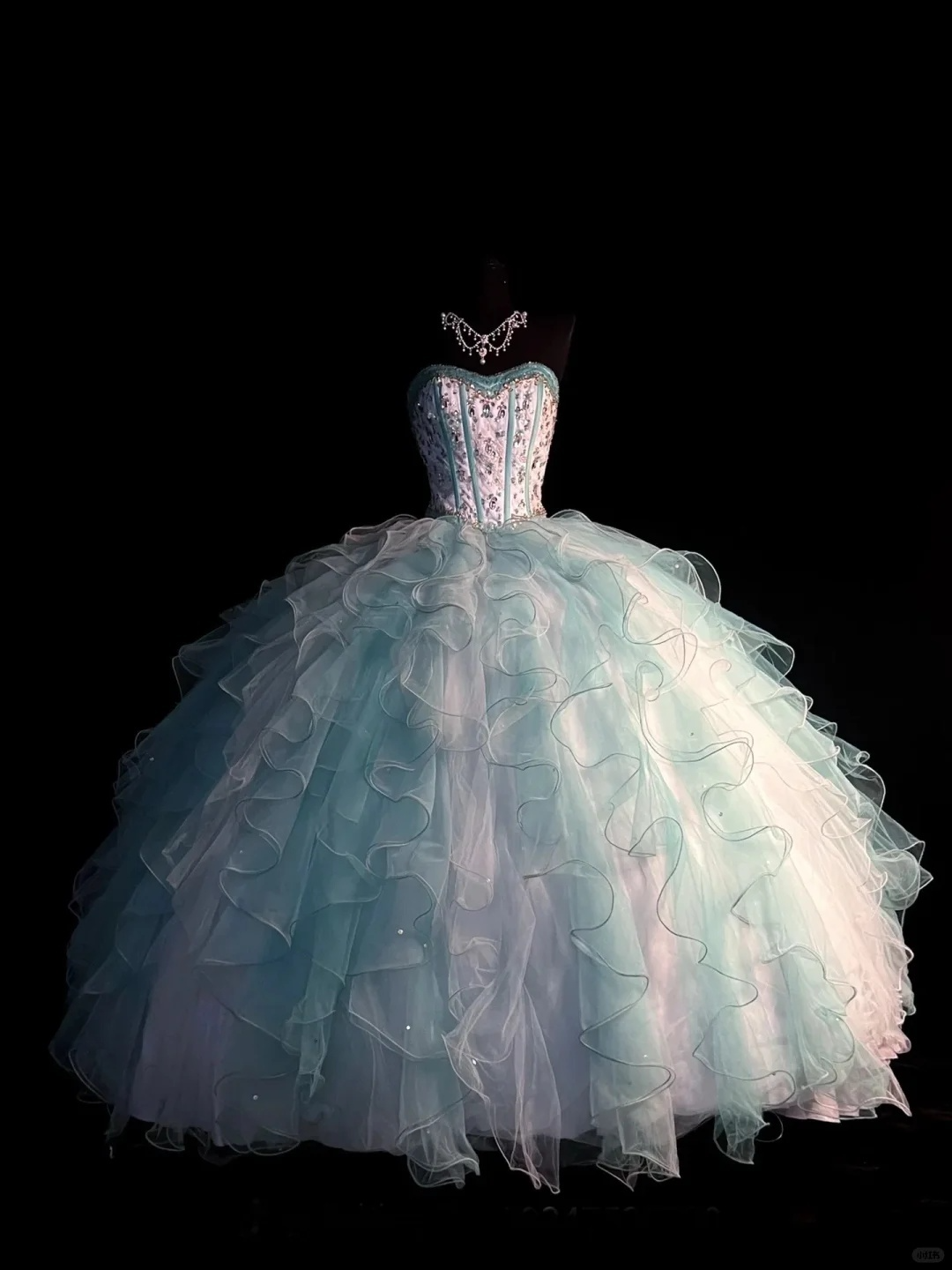 Light Blue Strapless A-Line Beading Ruffles Quinceanera Dress Birthday Ball Gown, DP5155