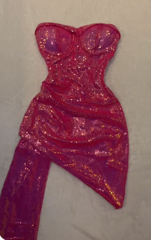 Hot Pink Sweetheart Sequins Evening Dress Mini Hoco Dress Birthday Outfits, DP3041