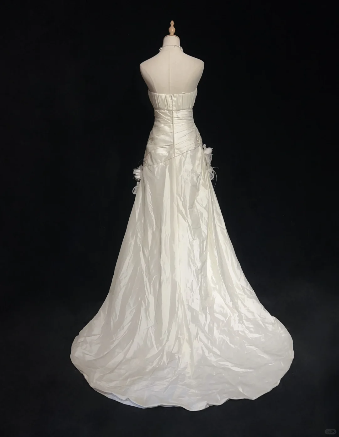 White Strapless A-Line Satin Beading Vintage Long Party Dress Bridal Dress, DP4883