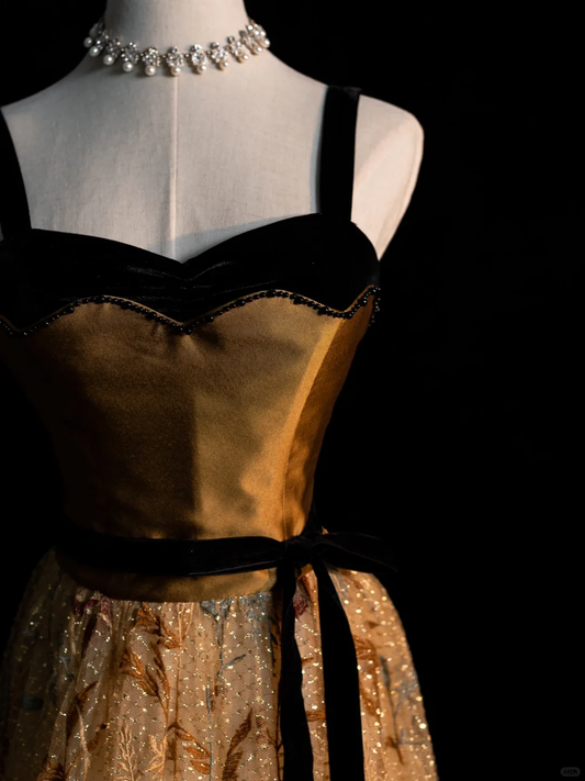 Elegant Straps A-Line Floral Embroidery Long Formal Evening Party Dresses, DP5223