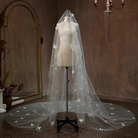 2025 New Bridal Wedding Veils Fairy Single Layer Romantic Butterfly Long Trailing Veils, DP5298
