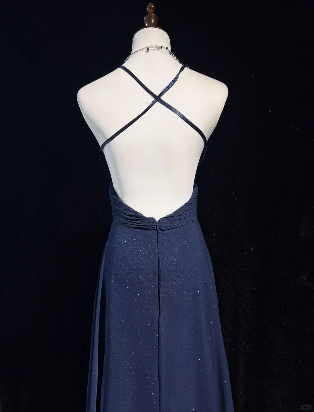 Robe de soirée longue bleu marine à bretelles, coupe trapèze, élégante, DP5325