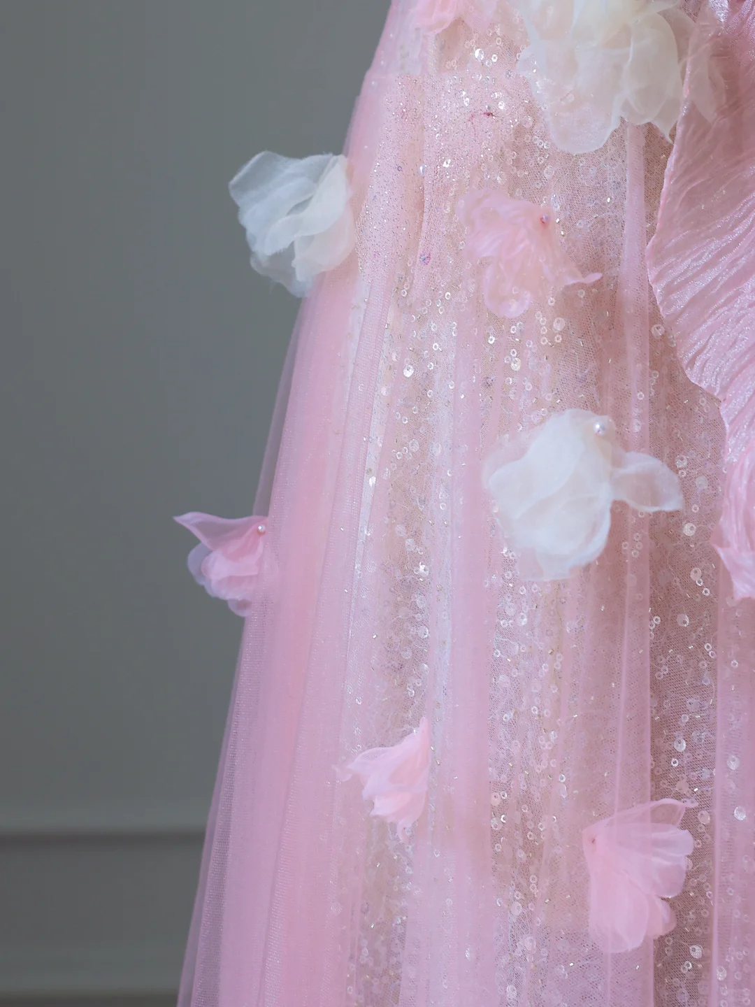 Pink Sweetheart A-Line Sequins Tulle Long Formal Prom Dresses Birthday Outfits, DP5138