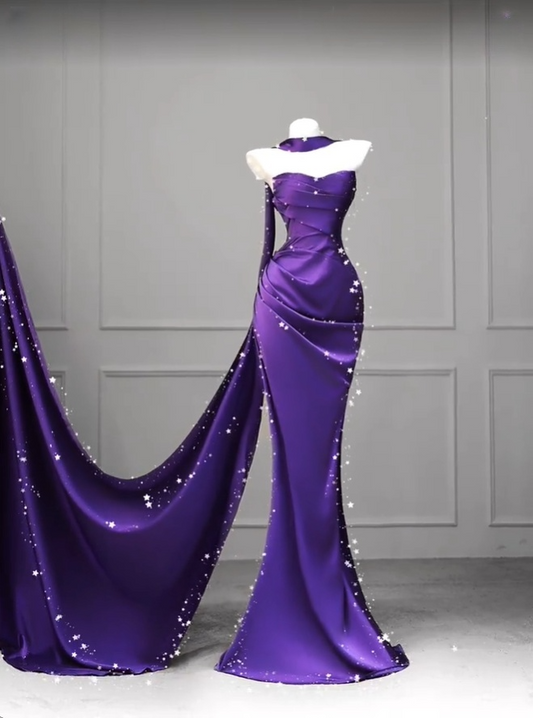 Charmantes lila trägerloses Meerjungfrauen-Kleid, langes Abendkleid, Partykleid, Geburtstagsoutfits, DP5202