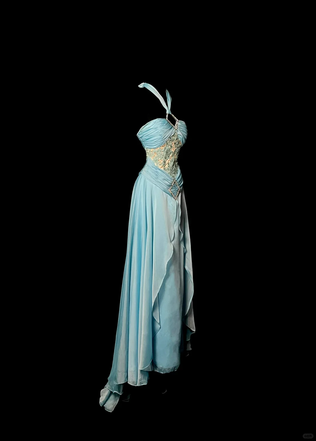 Blue Halter Neck A-Line Chiffon Vintage Long Party Dress Formal Prom Dress, DP5408