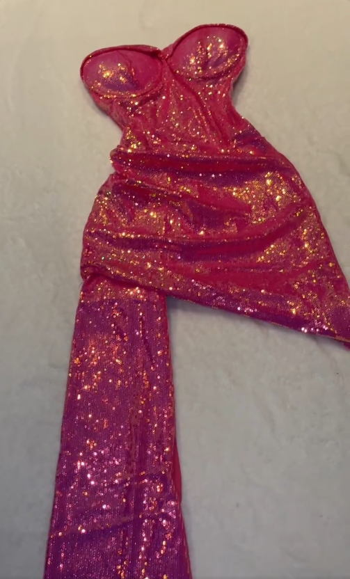 Hot Pink Sweetheart Sequins Evening Dress Mini Hoco Dress Birthday Outfits, DP3041