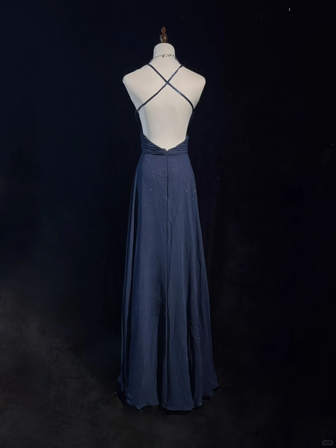 Robe de soirée longue bleu marine à bretelles, coupe trapèze, élégante, DP5325