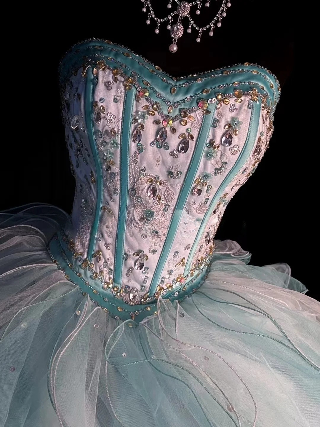 Light Blue Strapless A-Line Beading Ruffles Quinceanera Dress Birthday Ball Gown, DP5155