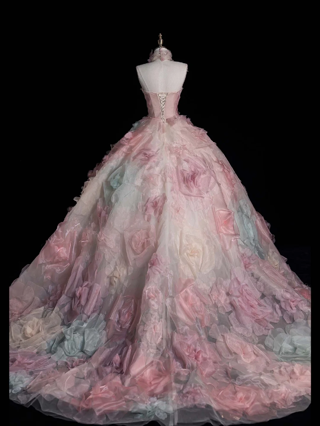 Gorgeous Pink Strapless Floral A-Line Tulle Evening Ball Gown Birthday Outfits, DP5115