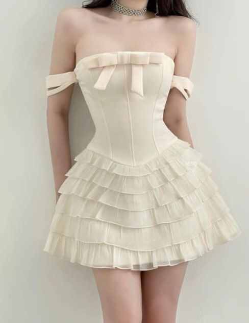 Robe courte d'anniversaire ivoire à épaules dénudées, tenue de soirée, DP3112