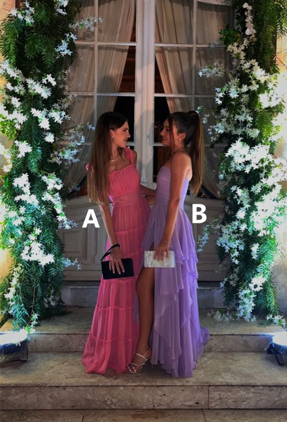 Pink Straps A-Line Tulle Long Party Dress Wedding Guest Dress, DP2761