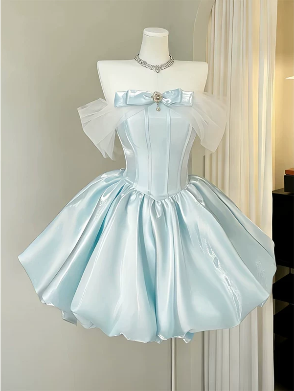 Elegant Pink Satin Off-the-Shoulder Beaded A-Line Homecoming Dress DP8723