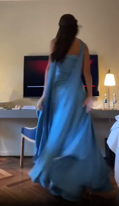 Elegant Strapless A-Line Blue Simple Long Party Dress, DP2449