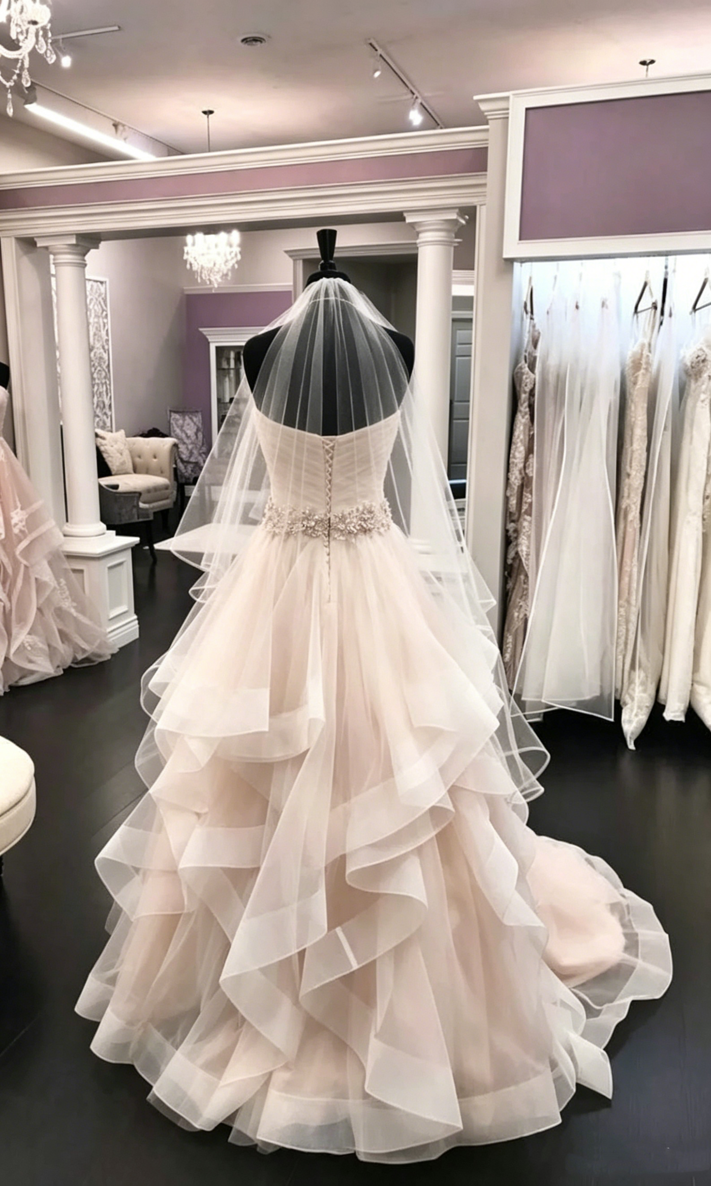 Romantic Strapless Sweetheart Tiered Ruffle Tulle Beaded Wedding Dress DP8614