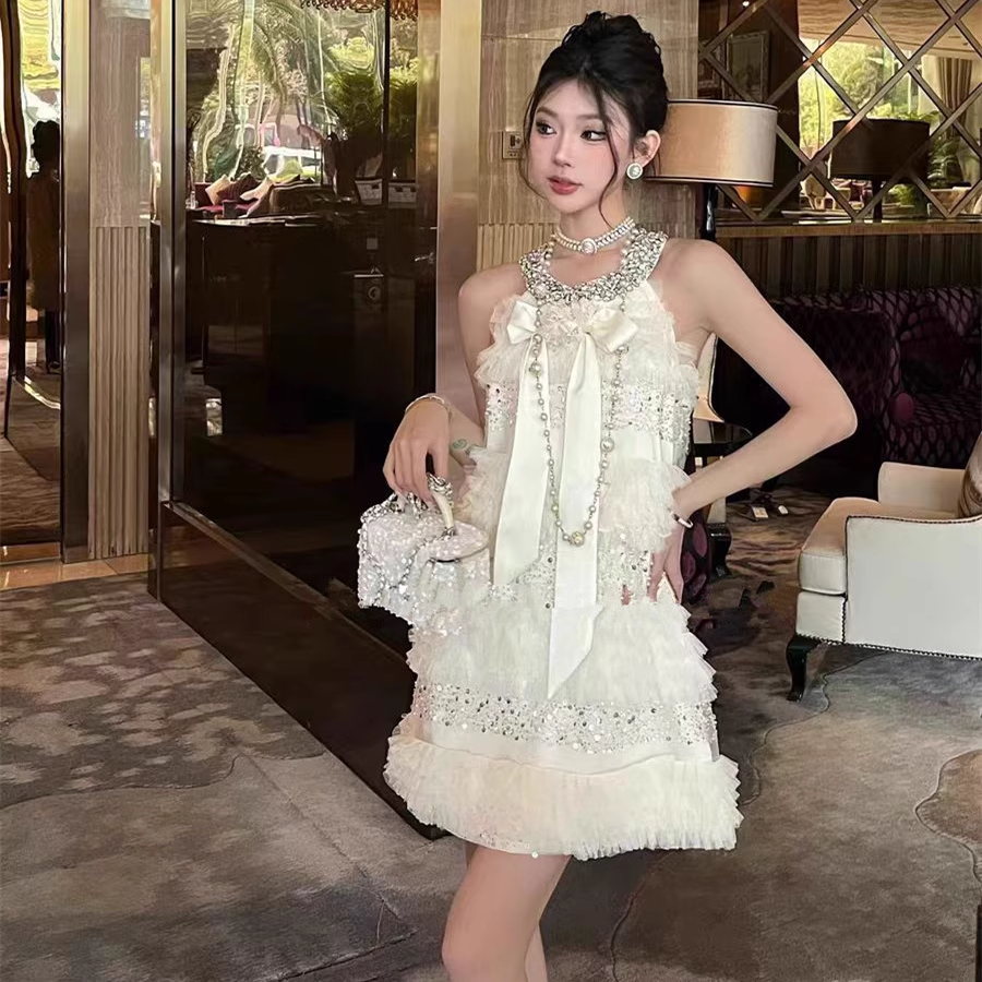 Vintage Beige Pearl Beading Halter Design A-line Party Dress Homecoming Dress DP5885 Vintage Beige Pearl Beading Halter Design A-line Party Dress Homecoming Dress DP5885