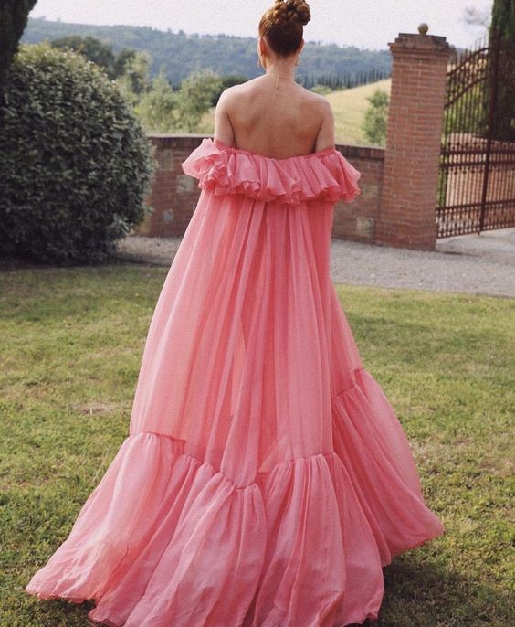 Vintage Pink Off-the-shoulder Prom Dress Long Pleated Evening Dress Formal Dress, DP6592