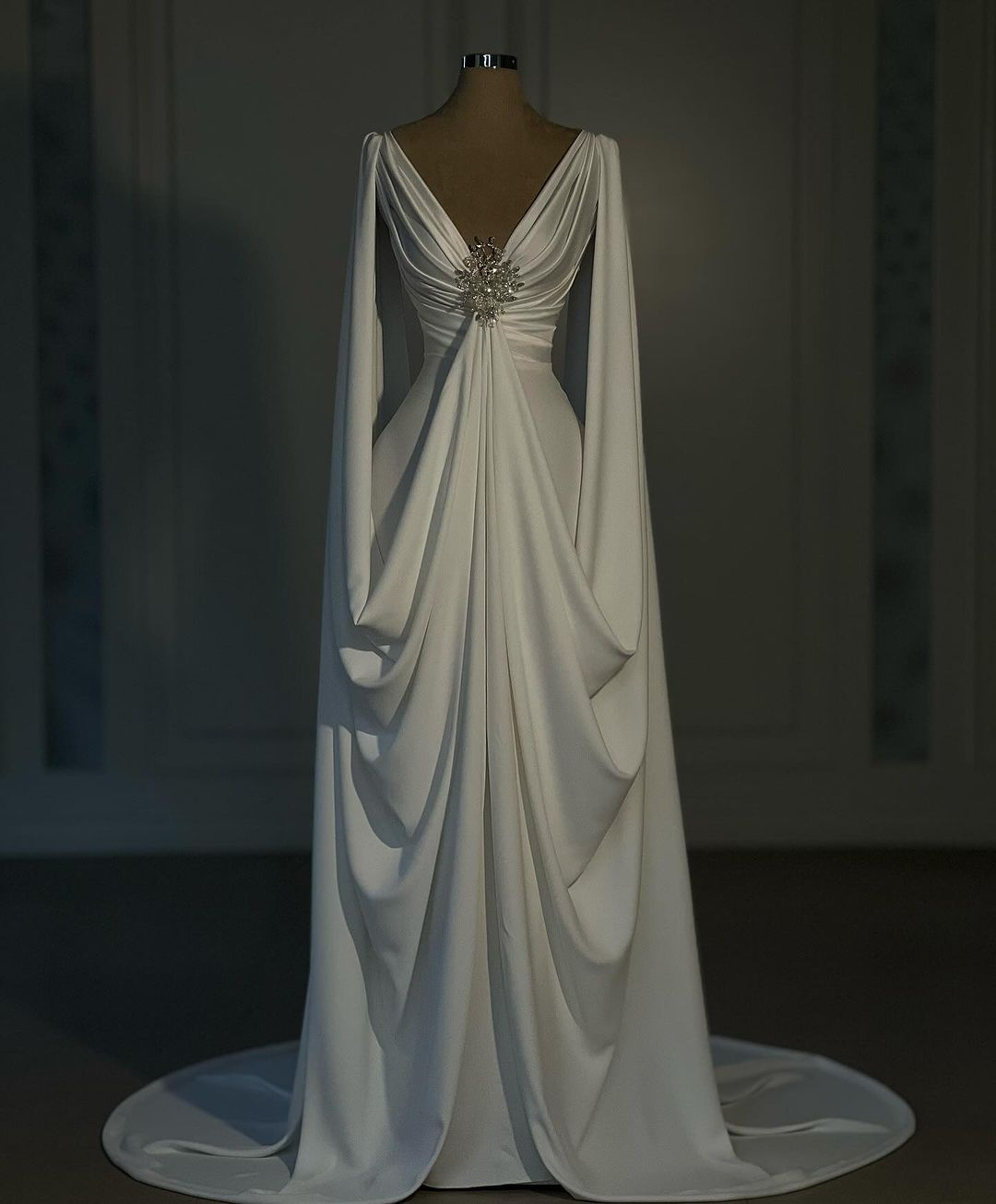 Stunning White V Neck Beading Long Evening Dress Wedding Dress, DP3451