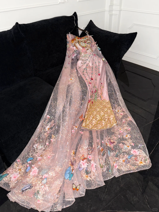 Sparkling Pink Beaded Sequined Design Elegant Mermaid Prom Dress Evening Dress DP6229