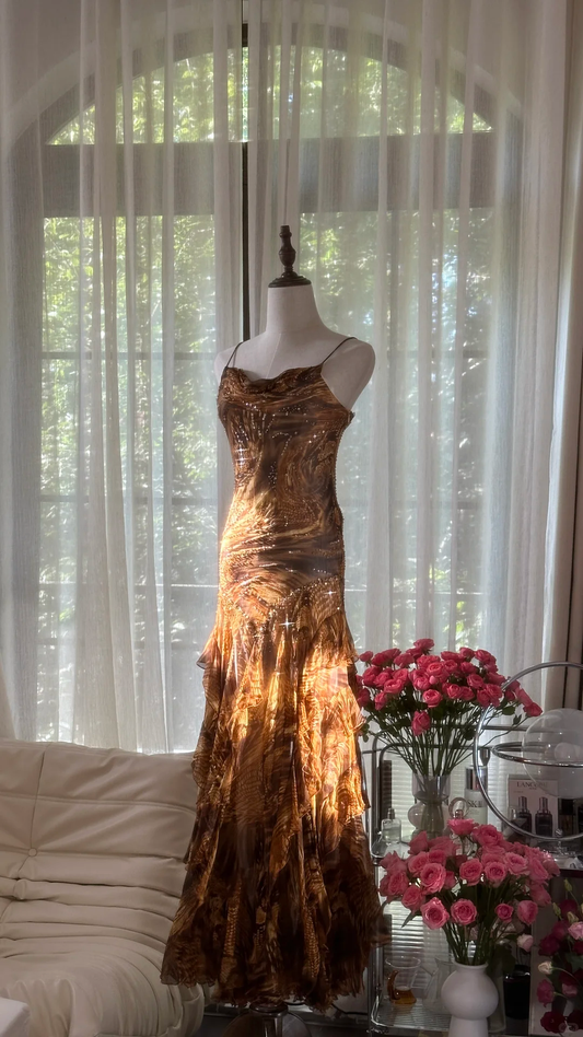 Retro Sparkling Sequin Beaded Elegant Design A-line Romantic Chiffon Evening Dress Prom Dress, DP5984