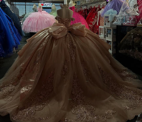 Robe de bal élégante rose à décolleté cœur, broderie perlée, épaules dénudées, en tulle, pour Sweet 15 ou Quinceañera DP7225