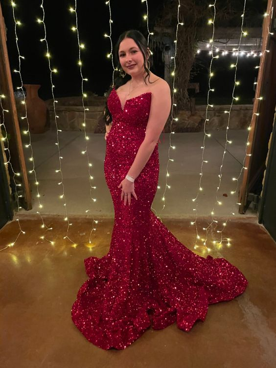 Glamorous Mermaid Evening Gowns Black Girl Sequin Prom Dresses,BL18616