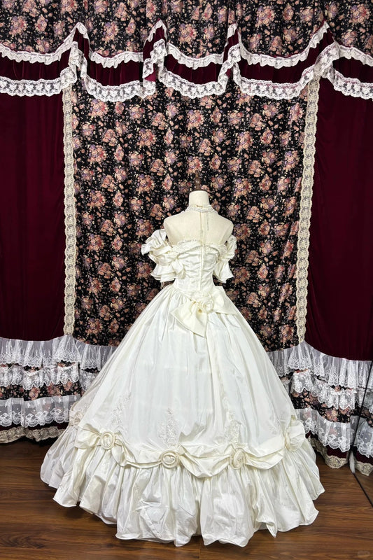 Retro Beige Off-the-shoulder A-Line Satin Quinceanera Dresses Evening Ball Gowns, DP5793