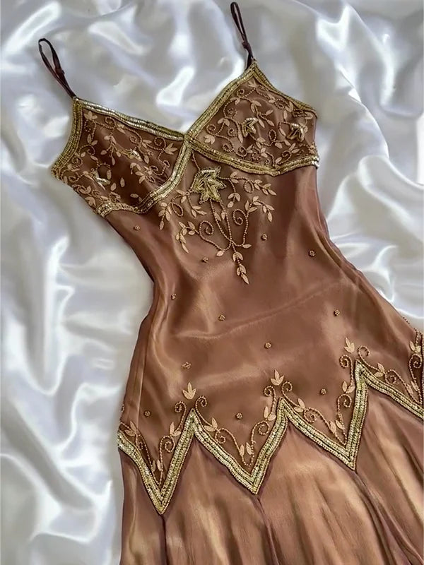 Vintage Embroidery Chiffon Spaghetti Strap Homecoming Dress Party Dress Cocktail Dress DP6676