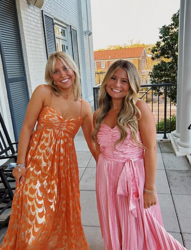 Orange A-Line Spaghetti Straps Chic Long Party Dress, DP2096