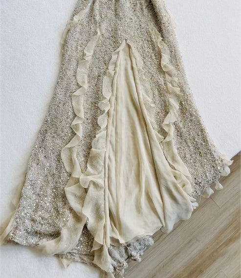 Shiny Vintage Straps Ruffles Beautiful Long Evening Dress, DP2513