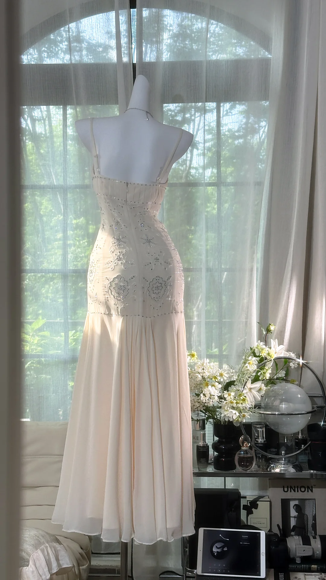Vintage Glittering Sequin Ivory Mermaid Prom Dress Evening Dress DP6357