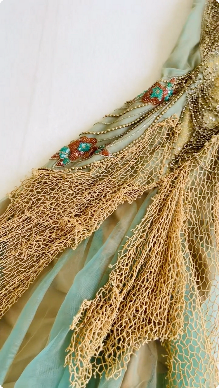 Robe de bal vintage verte en mousseline de soie brodée de perles, coupe trapèze, bretelles spaghetti, robe de soirée longue, robe formelle DP6669