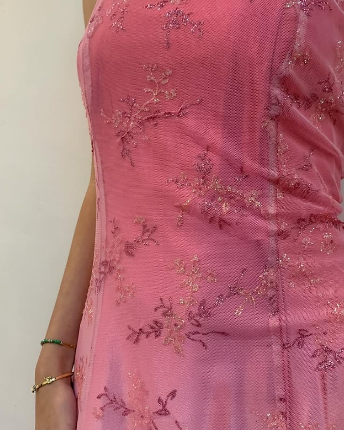 Lovely Pink Strapless A-Line Lace Satin Party Dress Evening Gown, DP4035