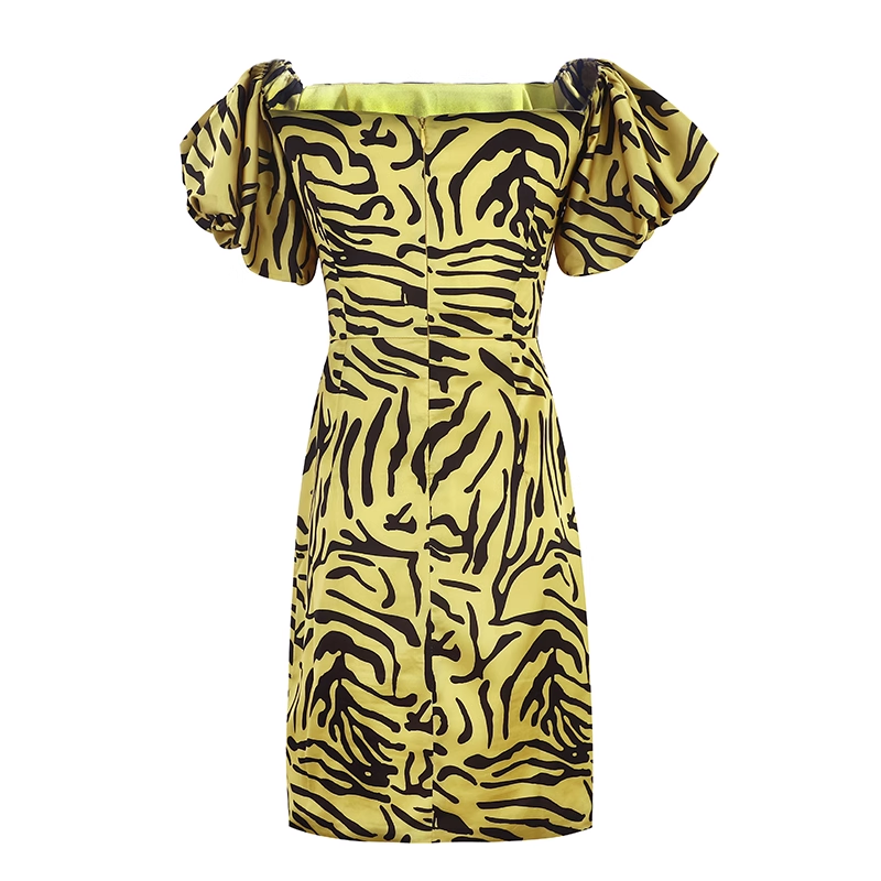 Yellow Leopard Print Off-the-shoulder Design Sheath Party Dress, DP5903