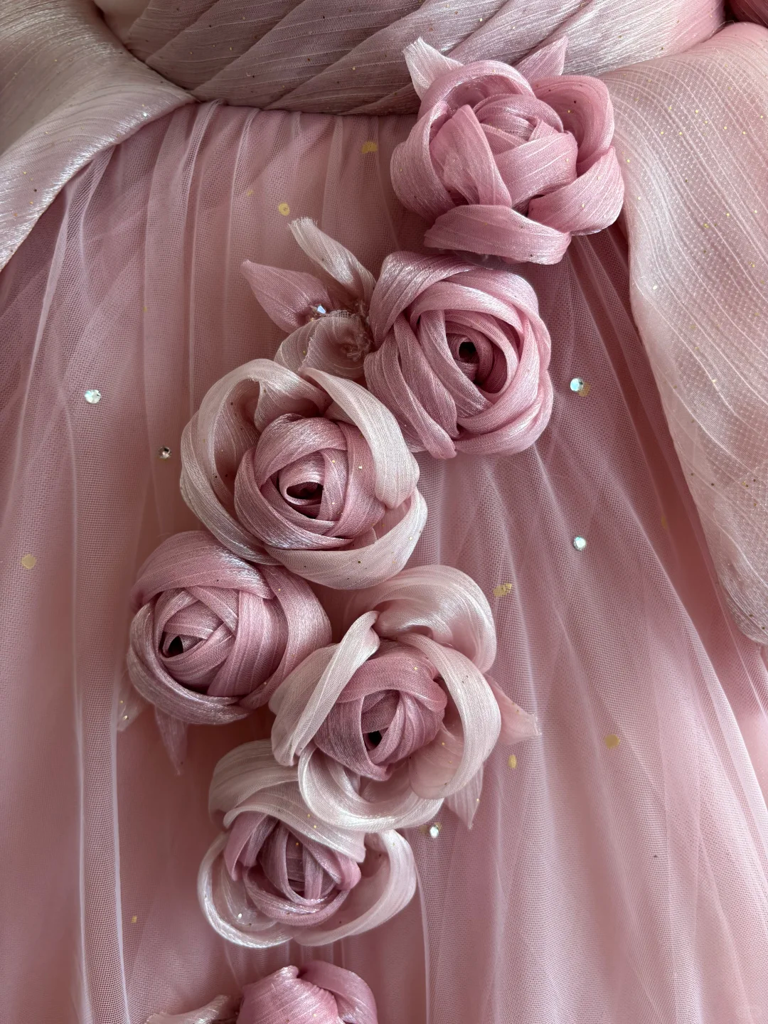 Elegant Pink Strapless Prom Dress 3D Floral Rose Tulle Evening Gown Sweet 15 Quinceanera Ball Gown DP8138