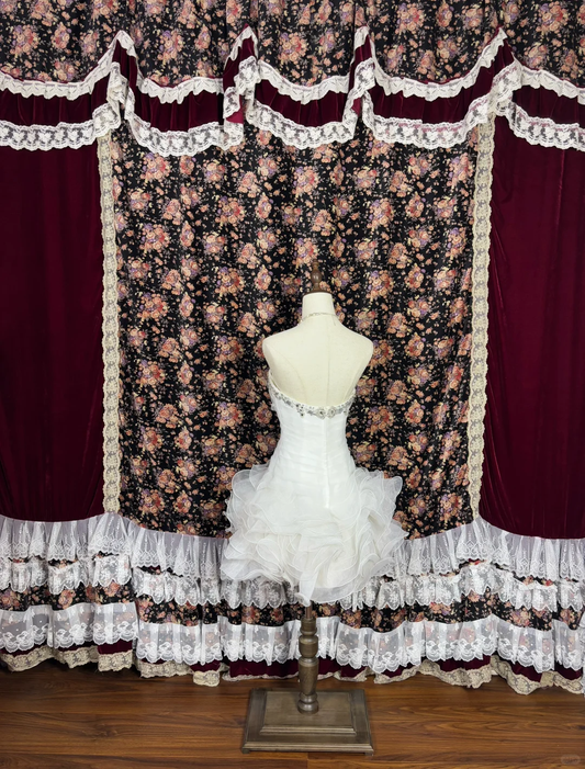 Shiny White Beaded Strapless A-Line Short Tiered Party Dress Homecoming Dress DP6415