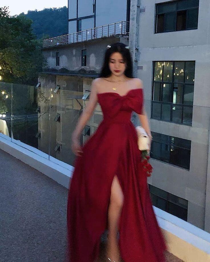 Charmante robe de soirée longue rouge bustier coupe trapèze, robe d'anniversaire, DP2945