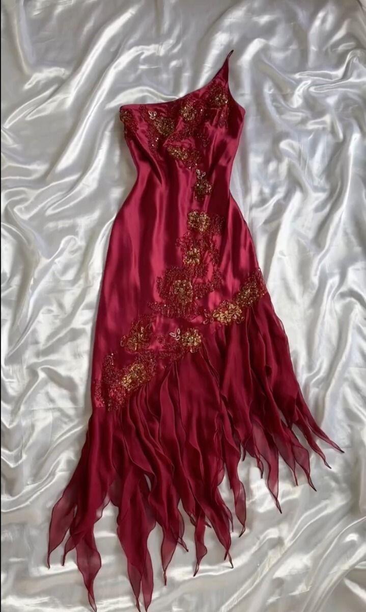 Robe de bal longue rouge asymétrique à volants, style vintage, DP3163