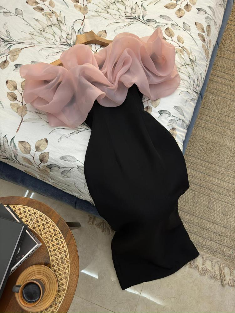Schwarzes und rosa schulterfreies Meerjungfrauen-Partykleid mit langen Ärmeln, Geburtstagsoutfits, DP3481