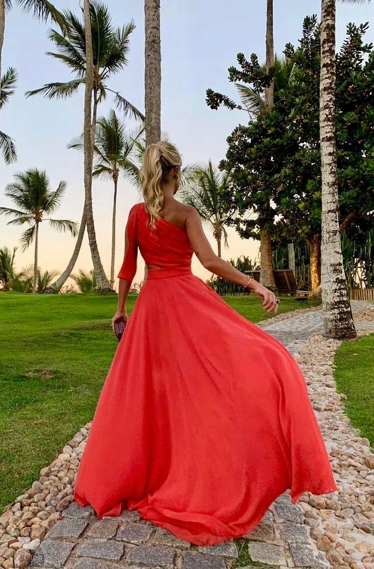 Elegantes One-Shoulder A-Linie Langes Partykleid Hochzeitsgastkleid, DP2980