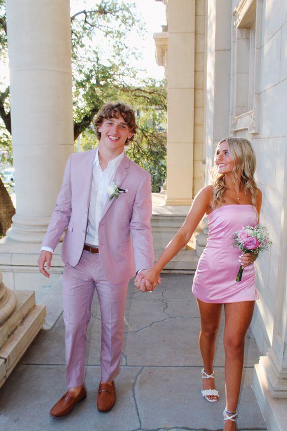 Robe fourreau rose sans bretelles, tenue de soirée simple et mignonne pour anniversaire, DP3177
