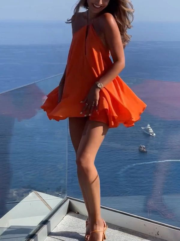 Orange Halter A-Line Short Party Dress Fashion Summer Dress, DP3061